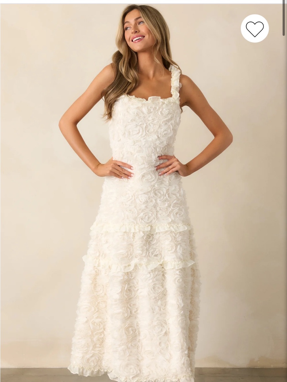 Red Dress Boutique Ivory Rose Applique Tiered Maxi Dress